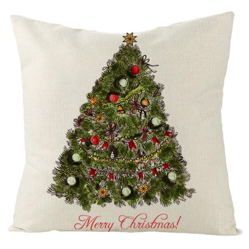 New Christmas Snowman Christmas Tree Linen Pillow Cover Festive Home Sofa Pillow Cover