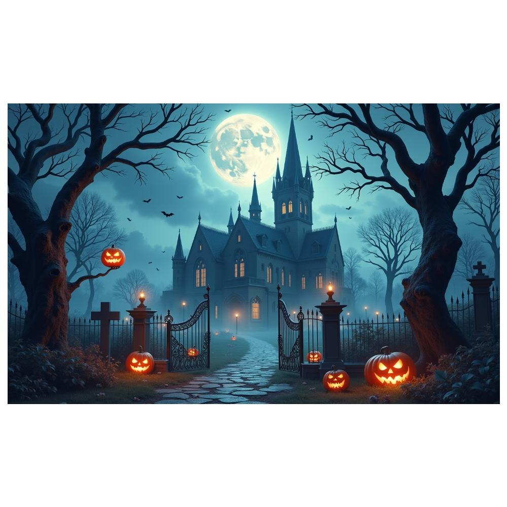 Feiertagsdekoration Mondnacht Halloween-Banner Süßes oder Saures Banner Dunkelblaue Farbe Gruseliges Banner Für Community-Event Themenbezogen