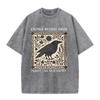 Distressed Vintage Washed Tee Vintage Square Crow Floral Print Support Local Murder Funny Slogan Loose T Shirts