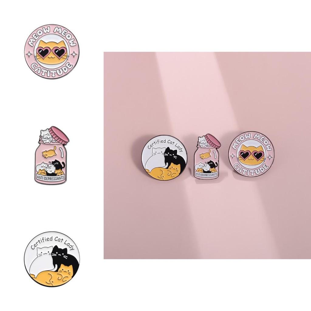 Adorable Cartoon Cat Brooches With Colorful Metal Badges For Trendy Bag Accessories