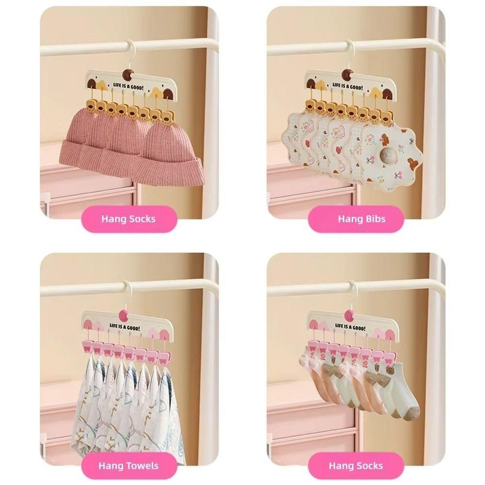 8 Clip Baby Clothes Hangers Multifunctional Portable Clothes Drying Rack Cartoon Paw Shape Windproof Socks Organizer Holder