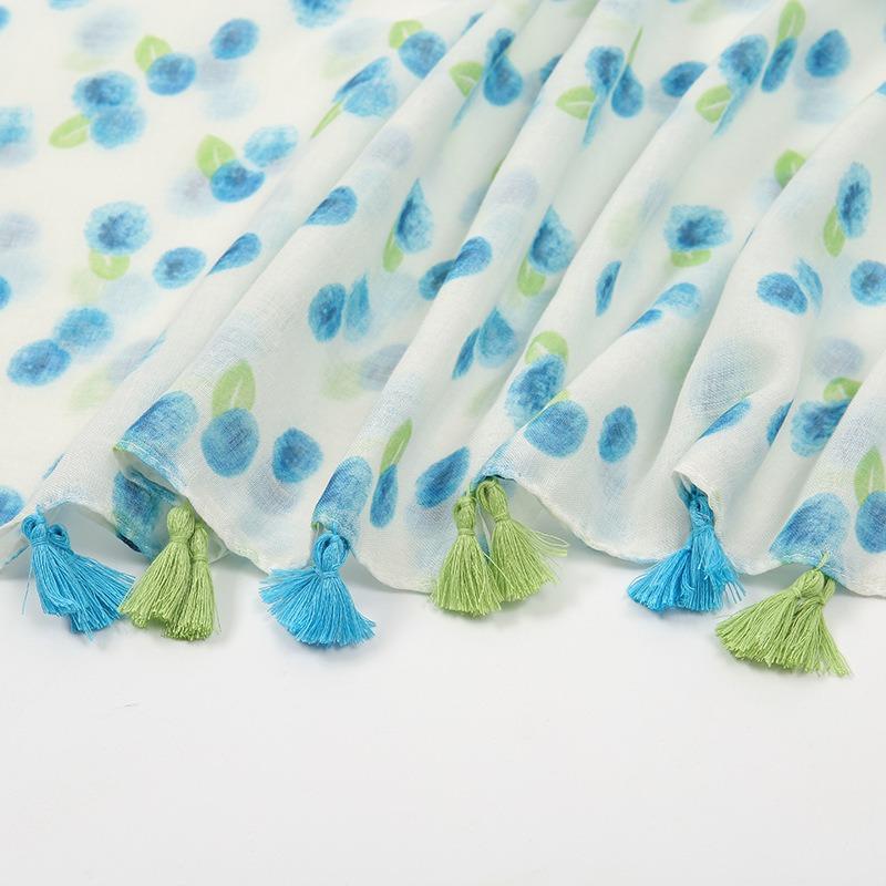 Fresh and sweet light blue polka dot wind cotton and linen feel Bali yarn scarf women travel photo shawl women