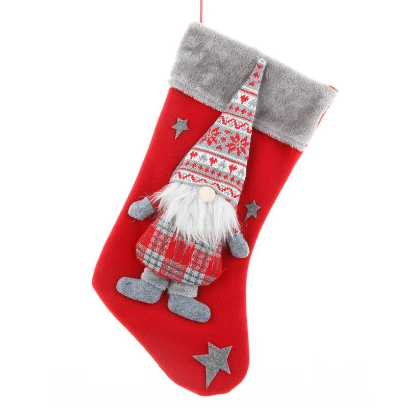 Cute Christmas Stockings Socks Fireplace Hanging Stockings Plush Personalized Home Party Decoration with Snowman Santa Elk Bear