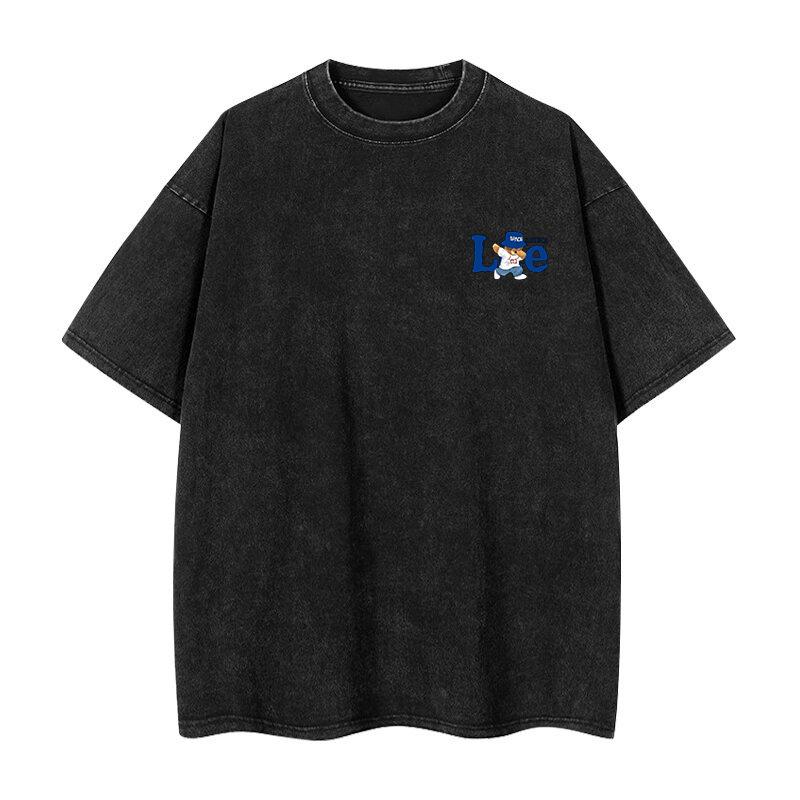 Washed pure cotton high-quality Korean brand trendy men s and women s unissed-style short-sleeved clothing