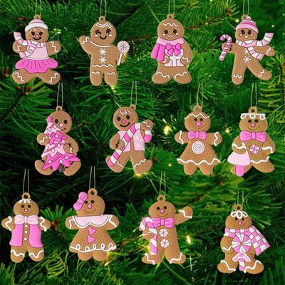 Gingerbread Man Christmas Ornaments Santa Claus Cane Snowflakes Plastic Hanging Decor