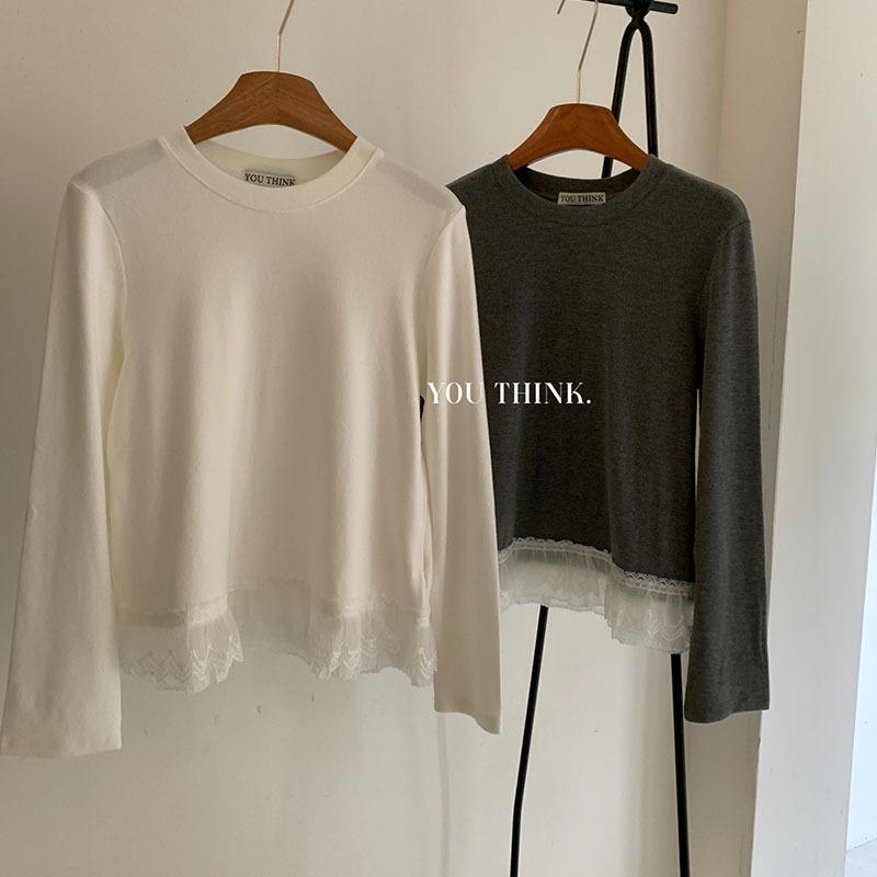 Thirteenth Row Women s Winter Korean Style Mesh Splicing Casual T-shirt One Size серый