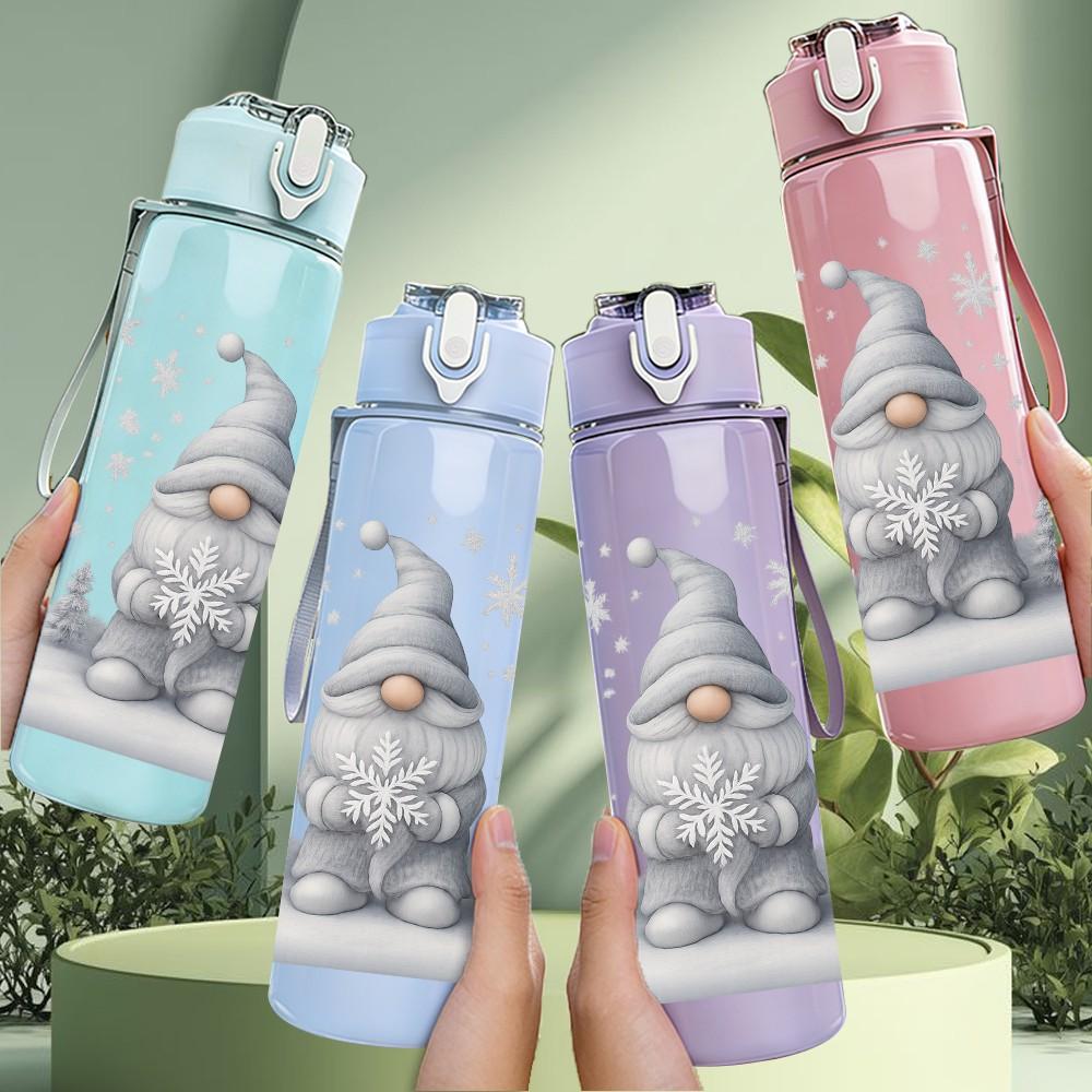 1PC Gnome Snow Winter Scene Print 750ml Color Plastic Sports Water Bottle Leakproof Flip Straw Lid Suitable for Sports Office Home Use