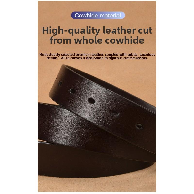 Men's pin buckle leather belt - casual top grain cowhide wide belt for men - simple and stylish waistband for young and middle-aged men