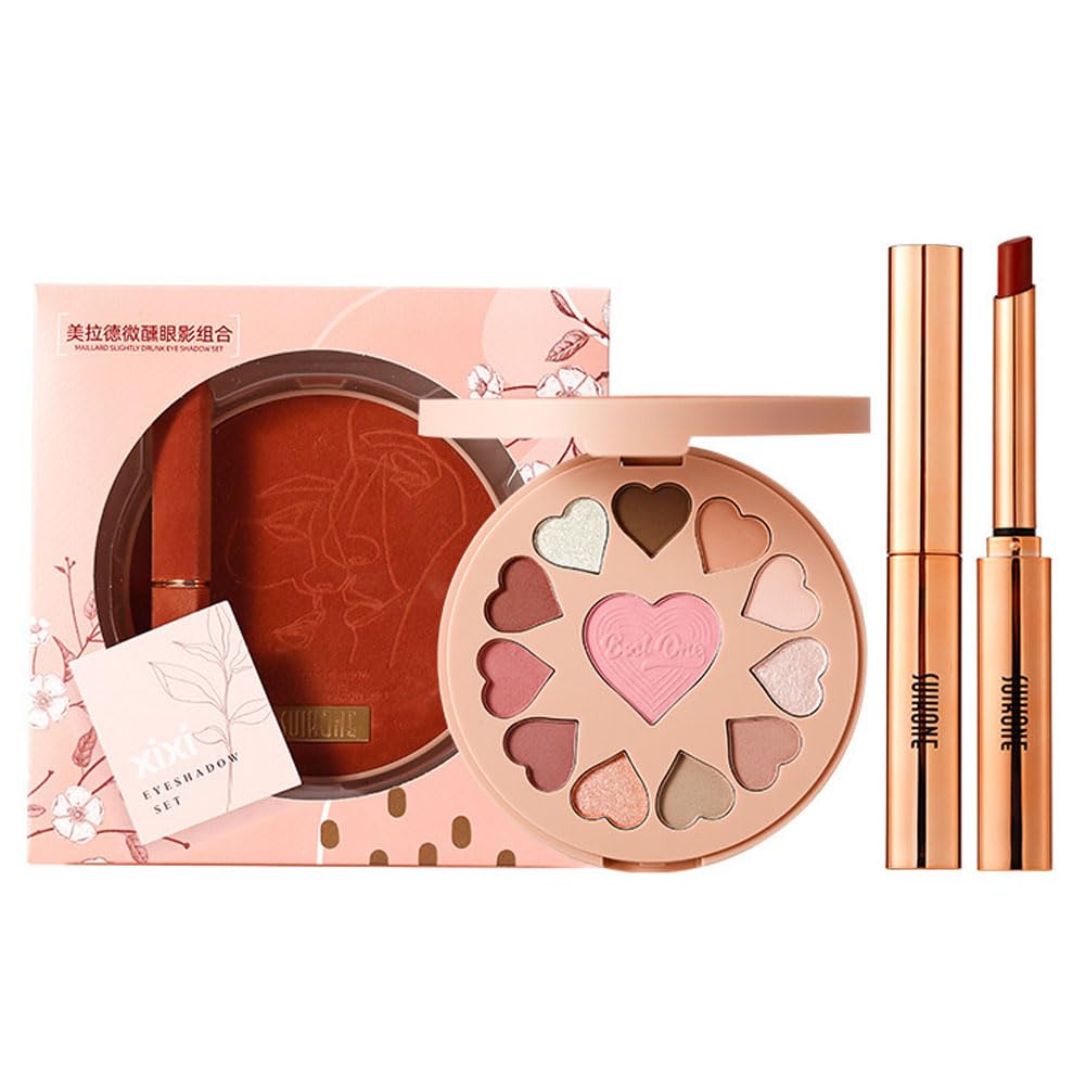 

MIRUOKOU Тени для век и помада Милые тени для век с перламутровым эффектом в форме сердца Низкие тени для век для начинающих Молочный набор, Тени для век, Палетка 12 цветов, Водостойкий,