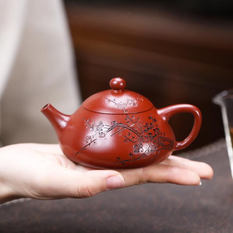 

130 мл Чайники Исинской фиолетовой глины ручной работы Чайник-ложка из камня сливового цвета ручной работы Глиняный чайник из сырой руды Дахунпао Чайный набор из Цзыша Ремесло