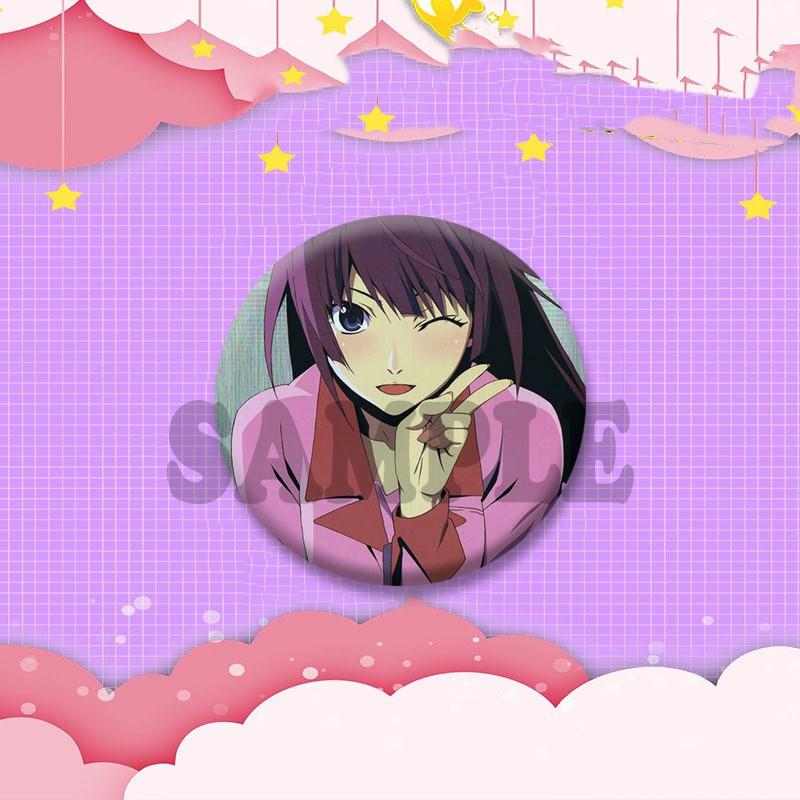 Cartoon Monogatari Series Badge Anime Hitagi Koyomi Araragi Lapel Pins Round Brooches for Bag Clothes Hat Decor Jewelry Gifts