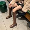New Women's Black Elegant with Low Heels Shoes Long Brown Boots Winter Knee High Shaft Stylish Lastest Price Goth