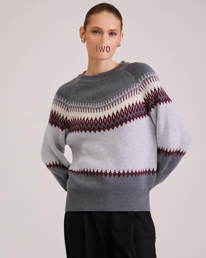 European & American Retro Patchwork Knit Sweater - Autumn/Winter, Round Neck, Long Sleeve