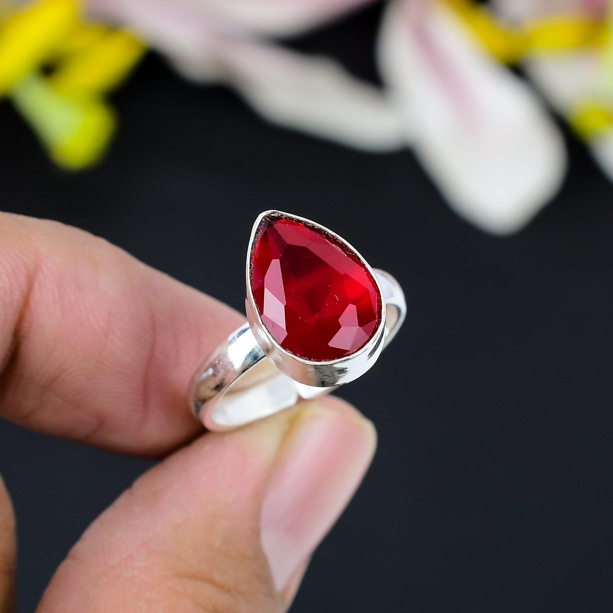 

Mozambique Garnet Gemstone Handmade 925 Sterling Silver Ring Size 8.5 KG-361