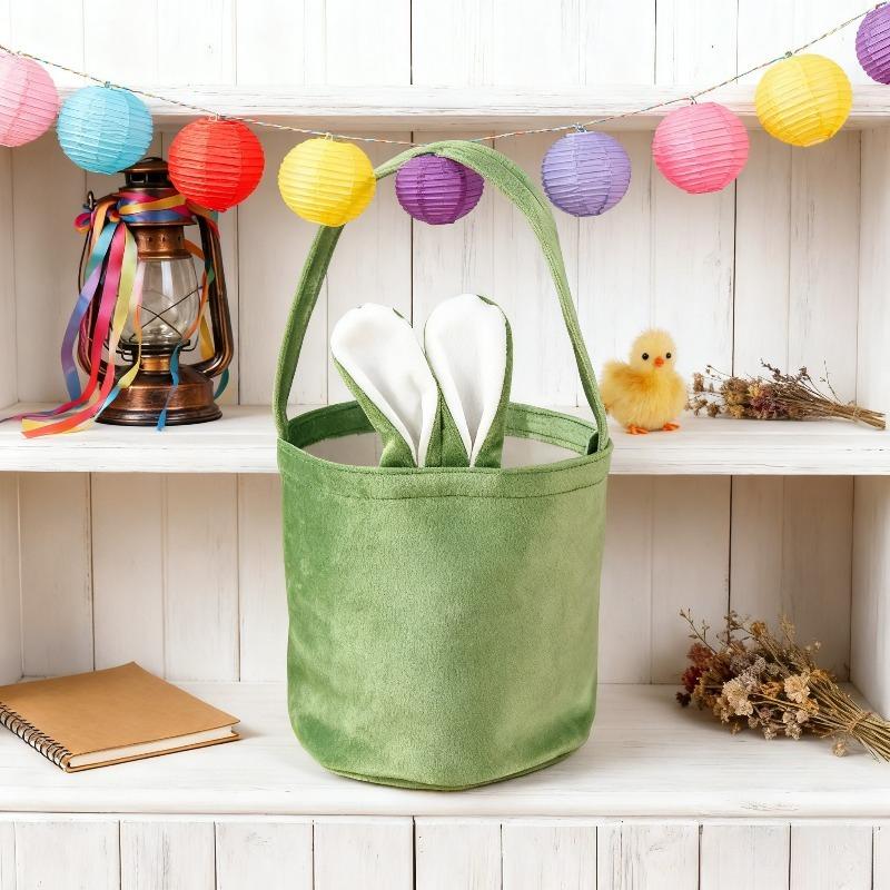 Easter Bunny Tote Bag with Bunny Ears ReusableCanvas Party Gift Basket Egg BoxCandy Bag for Easter Gifts and Decorations