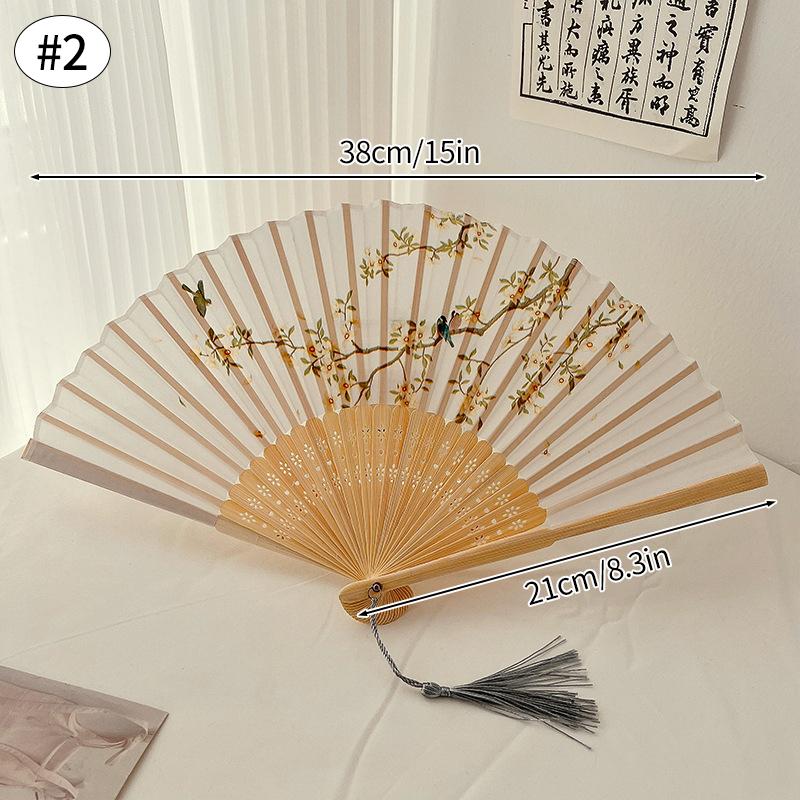 Vintage Bamboo Folding Fan Chinese Japanese Hand Fan Foral Printing Art Craft Gift Home Decoration Ornament Dancing Hand Fans