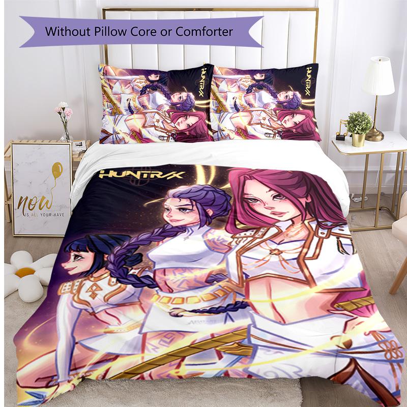 Kpop Demon Hunters Pattern Printed 3PCS Bedding Set, Soft Skin-Friendly Washable Duvet Cover & Pillowcases Set