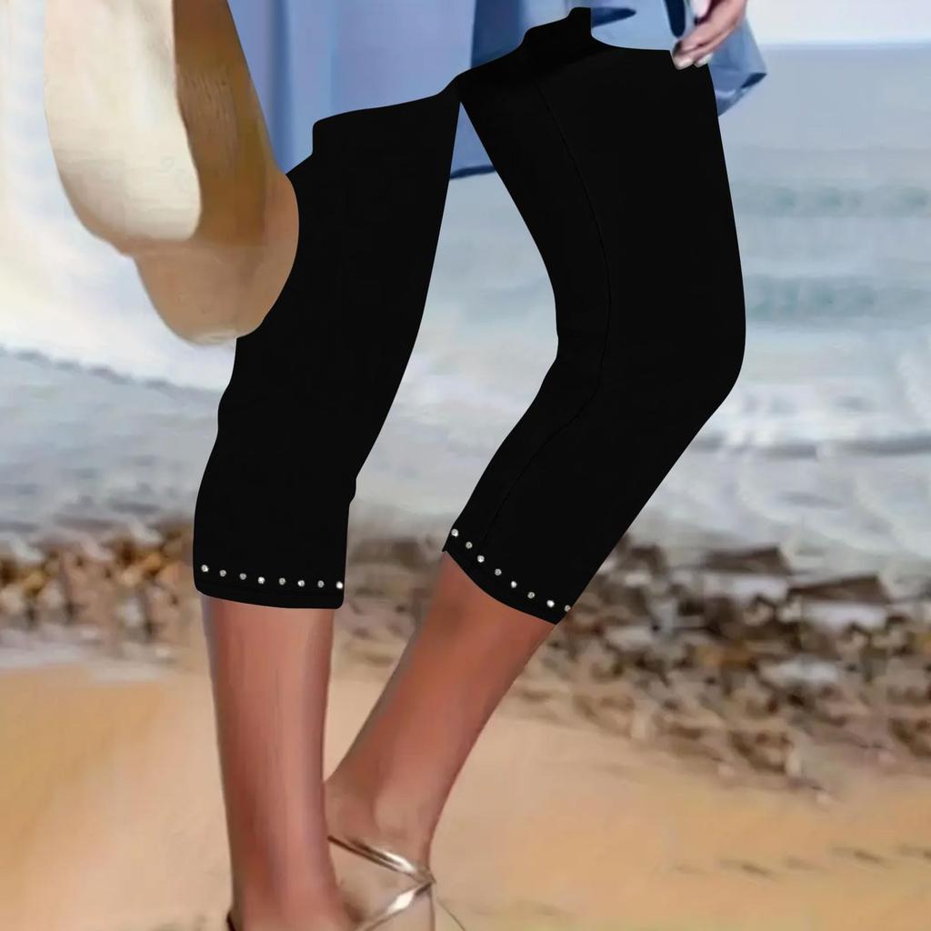 Women's Fashion Solid Color Elastic Waist High Waist Tie Diamond Slimming Bottom Pants