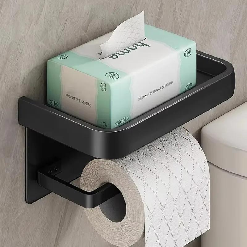 Black Gold Toilet Paper Holder Bathroom Wall Mount Multifunction WC Phone Towel Roll Shelf Accessories
