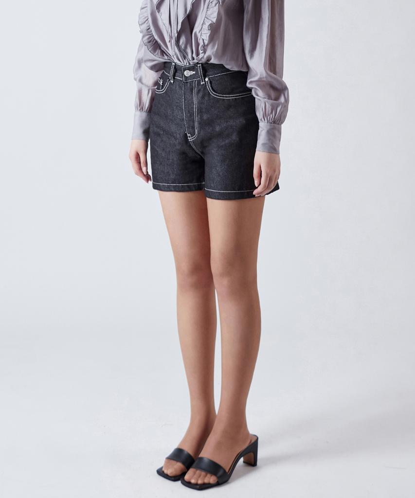 SALON DE SEOUL High-Waisted A-Line Denim Shorts W - Black