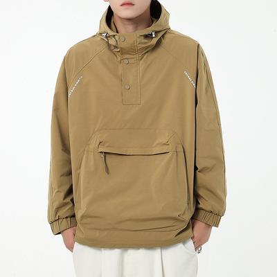 Men's Casual Spring and Autumn American Trendy High Street Hooded Jackets, Handsome Solid Colors, Loose and Versatile Men's Clothes