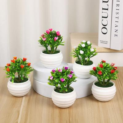 Green Lifelike Pot Plant Simulation Lily Rose Faux Grass Potted Gift Artificial Flower Bonsai