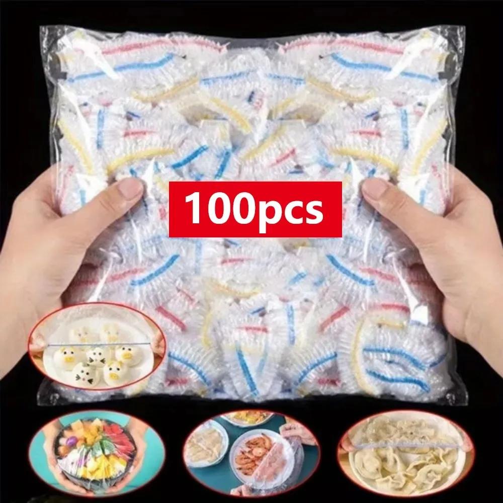 

ISGTDRM 100 Pcs Elastic Food Covers, Disposable Plastic Bowl Lids for Fruit & Vegetable Storage, Freshness Seal Wraps