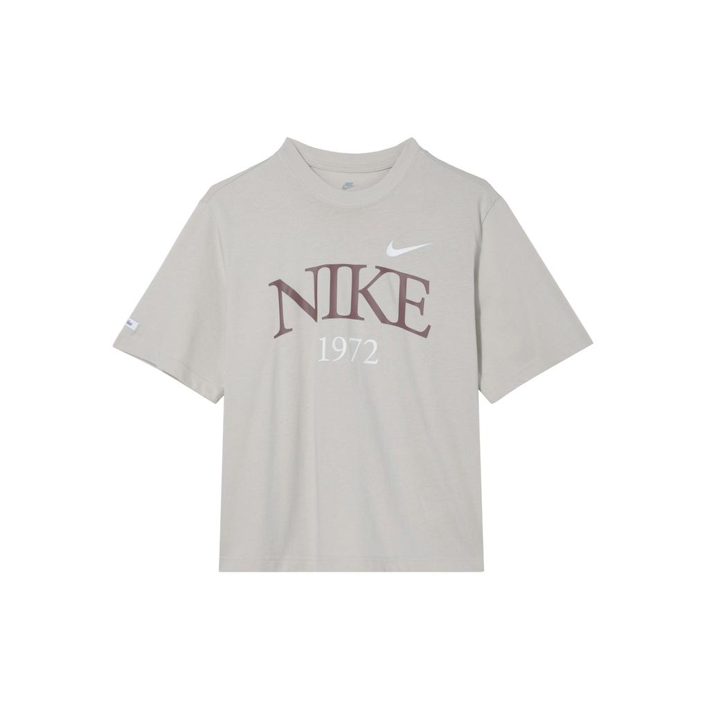 Nike Letter And Number Print Casual Sports Knit Short Sleeve T-Shirt Women Tops Beige FQ6601-104