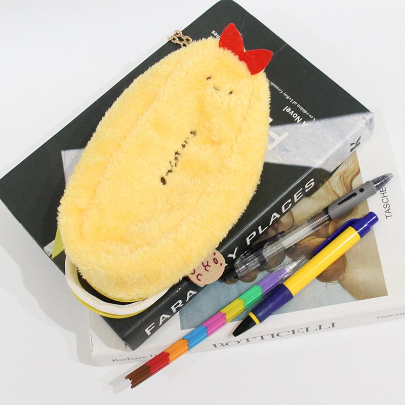 {MX} Cartoon Fried Shrimp Plush Soft Pen Case Large Capacity Zipper Pen Bag Student Stationery Storage Bag Back To School Gift