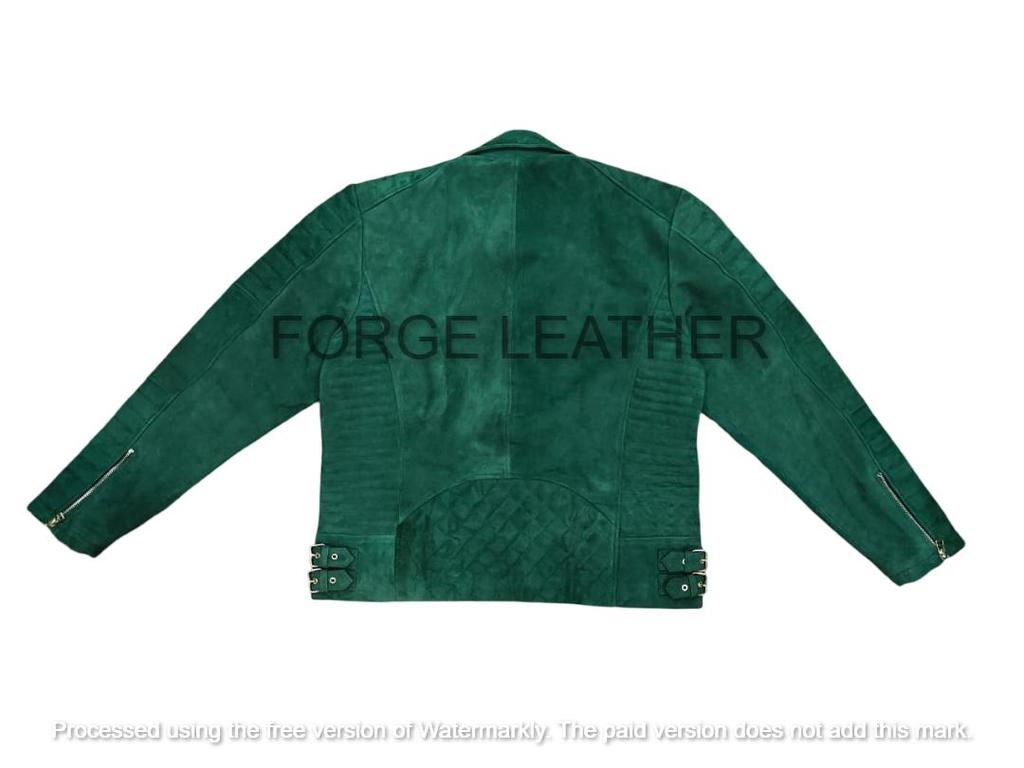 Suede Biker Motorcycle Casual Wear Handmade Men's Green Jacket Genuine Warm Soft