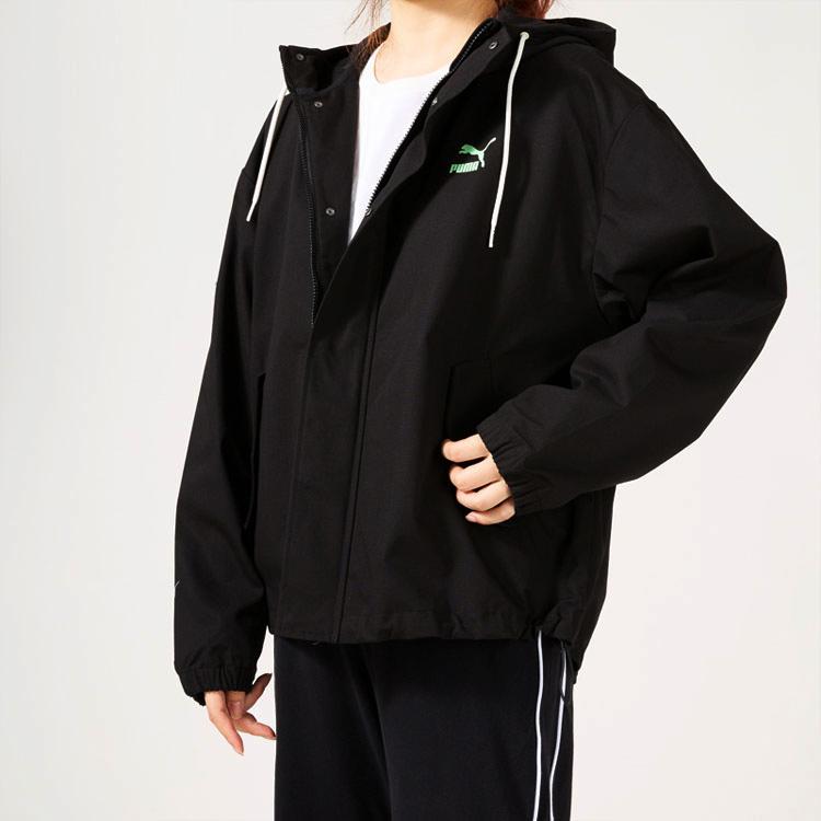 Puma Solid Color Casual Hooded Loose Long Sleeve Jacket Women Jackets Black 626620-01