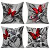 Gray Red Butterfly Floral Pillow Covers Soft Polyester Square Zipper Sofa Outdoor Machine Washable Double Sided Decorative Home