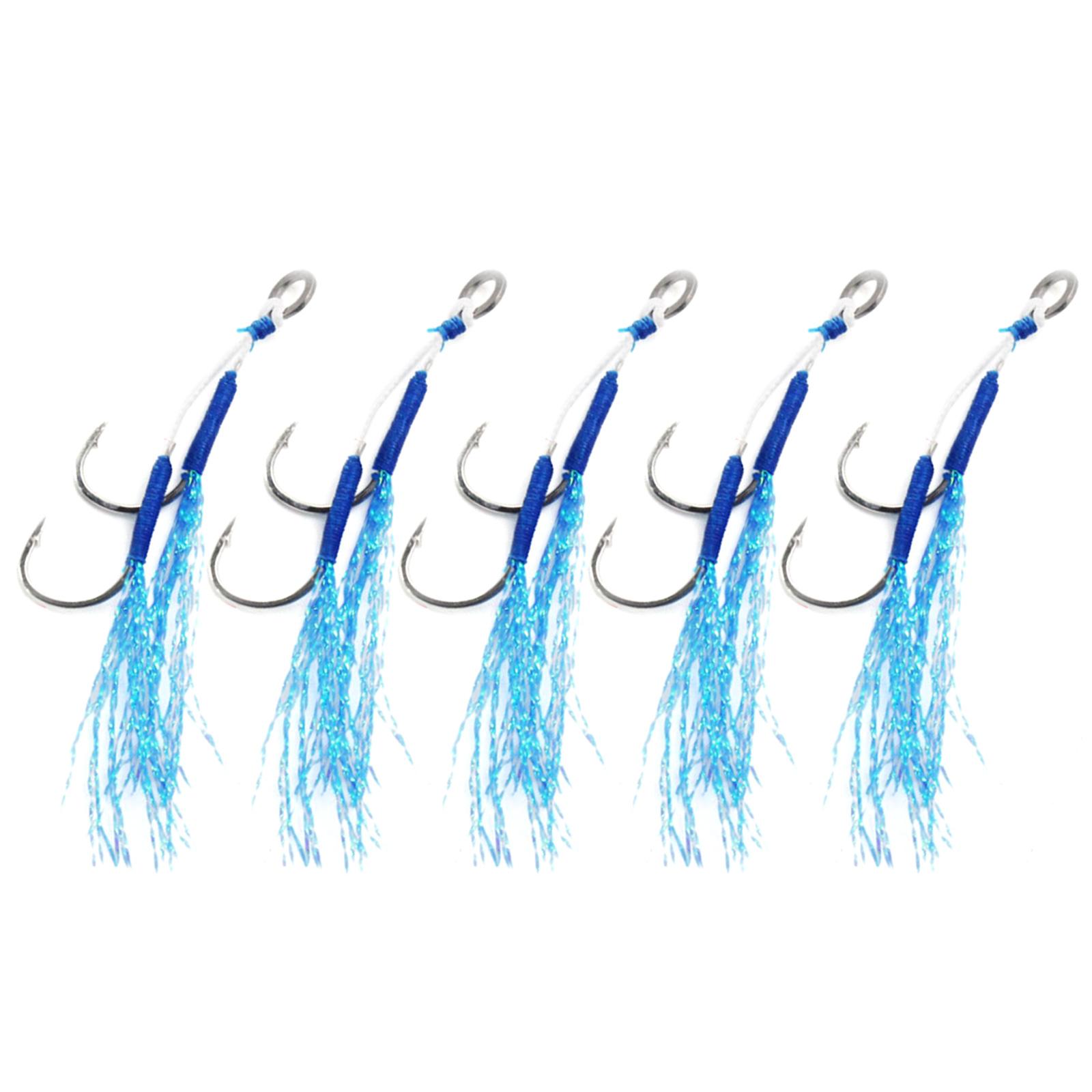 5Pcs Fishing Assist Hooks Saltwater Double Assist Jigging Hook Slow Quickly Fall Jigs Fishing Hook for Saltwater Freshwater