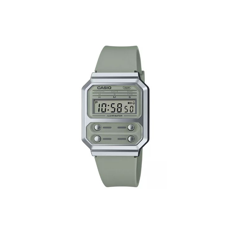 

Casio 30M Water Resistant Quartz Movement Resin Strap Watch Green Dial Unisex watches A100WEF-3A Green Dial
