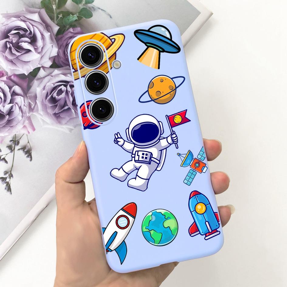 For Samsung Galaxy S24 Plus Case Lovely Yellow Duck Astronaut Matte Silicone Soft Cover For Samsung S 24 S24 Ultra S24+ 5G Funda