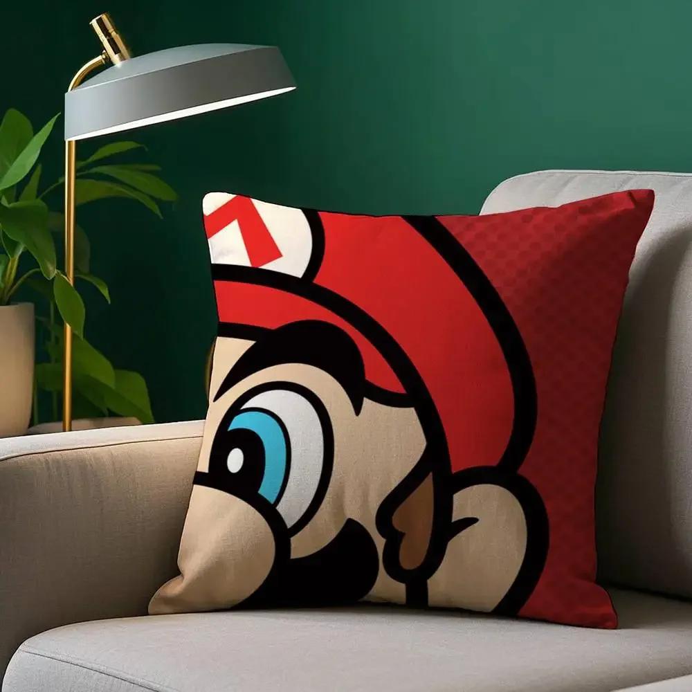 Cartoon M-MarioS Game Pillow Case Plush Fabric Soft Pillowcase Double Sided Print Sofa Cushion Cover Throw