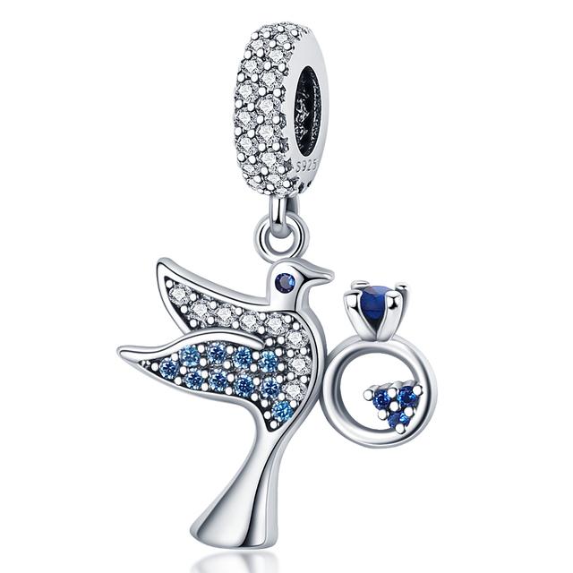 925 Prata Flamingo Pavão Coruja Pinguim Pássaros Desenhos Animados Moda Talão Encantos Pulseira Mulheres Jóias DIY