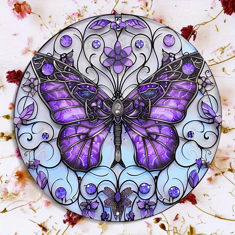 

Знак в виде венка с фиолетовой бабочкой, круглый религиозный деревянный декор, для дома, спальни, кафе, клуба, бара, фермы или настенного декора 8x8 inch (20x20 cm)