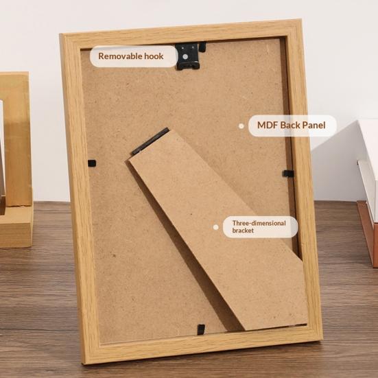 Photo Frame Rectangular Picture Frame for Wall Mounting or Tabletop Display Standing Desktop Wood Photo Frame with Clear Cover