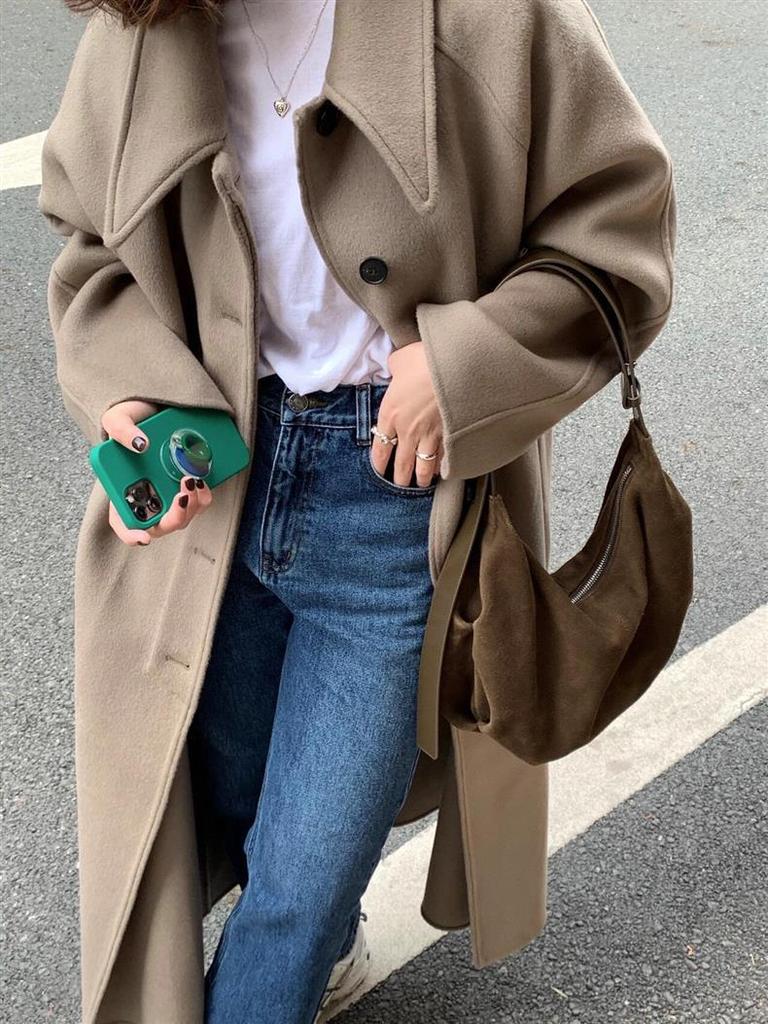 2025 Wildleder Knödelbeutel: Koreanische Retro Umhängetasche mit mattem Maillard-Design