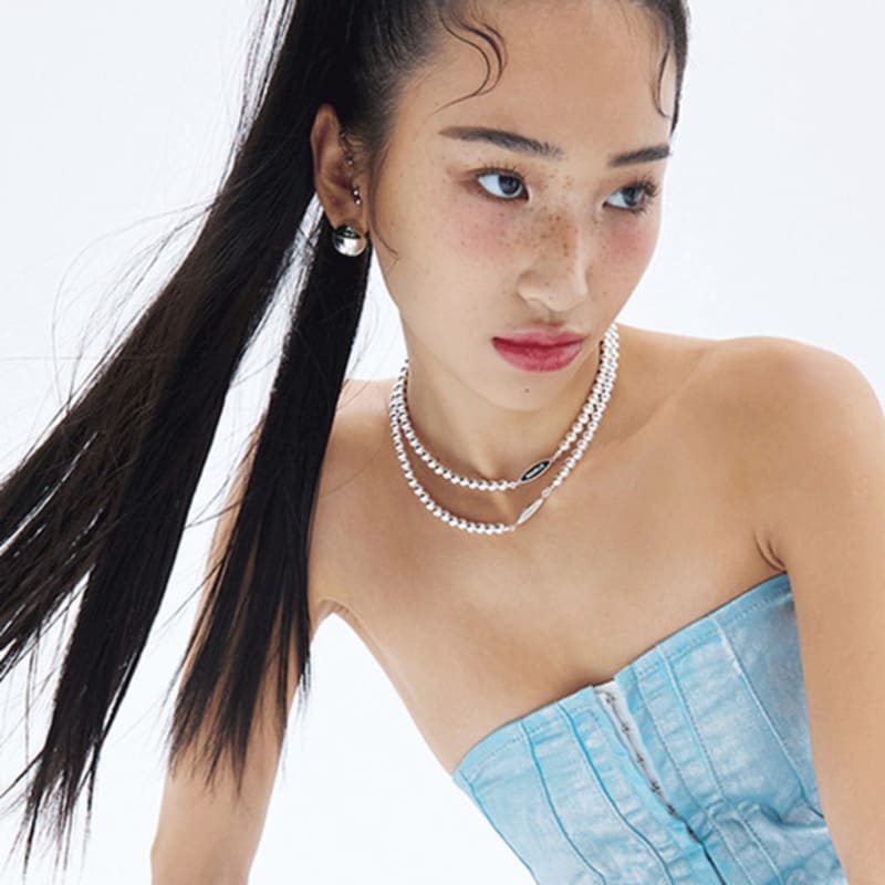 NIMBUS GREEN TAG SILVER BALL NECKLACE