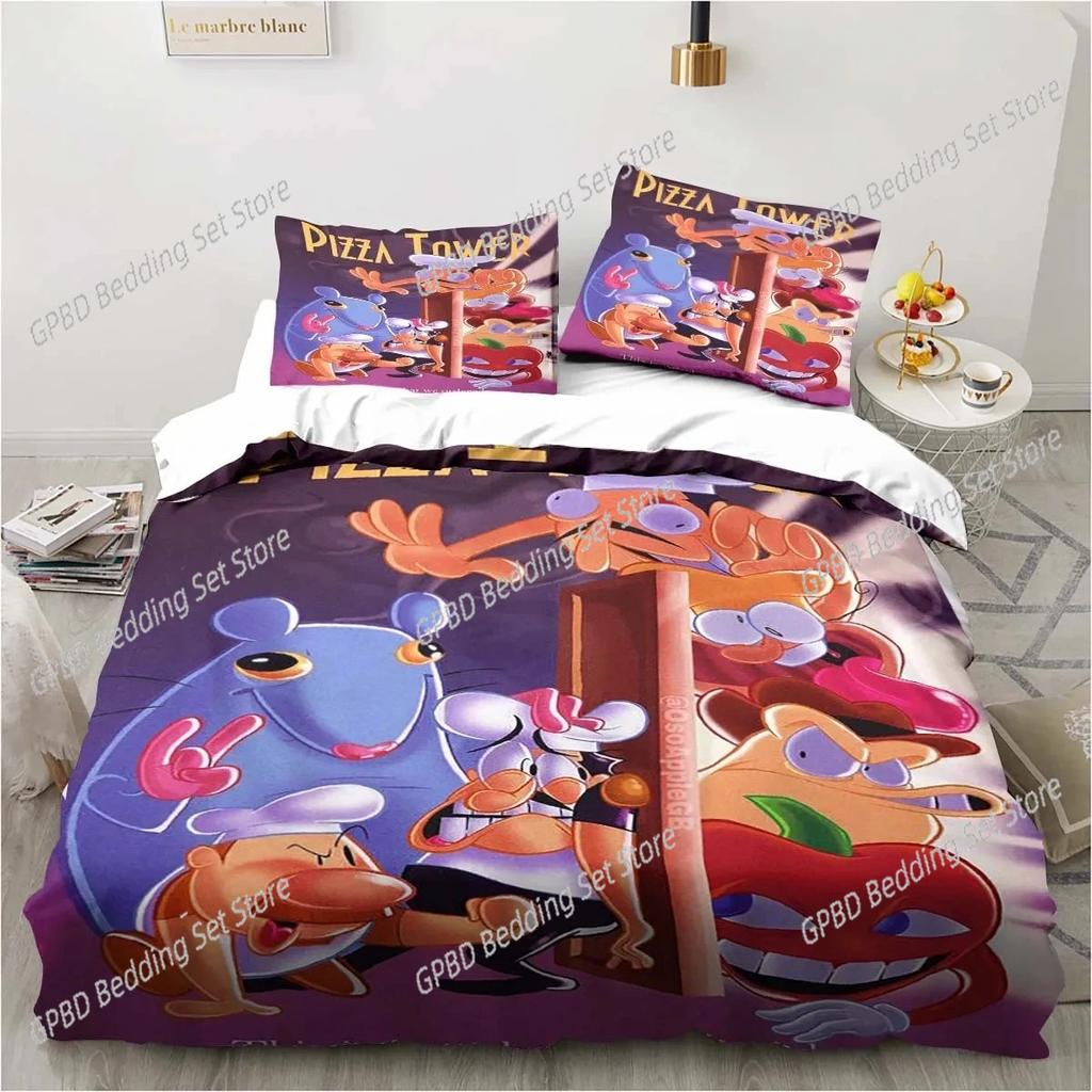 Pizza Tower Classic Pixel Style Bedding Set,Duvet Cover Bed Set Quilt Cover Pillowcase,King Queen Twin Size Boys Girls Adults