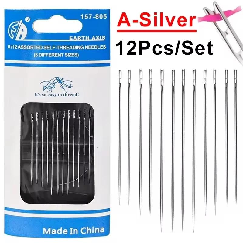 

12pcs Blind Needles Elderly Easy Use Sewing Needle Household Threading Sewing DIY Side Big Hole Self Threading Bodkin Needle
