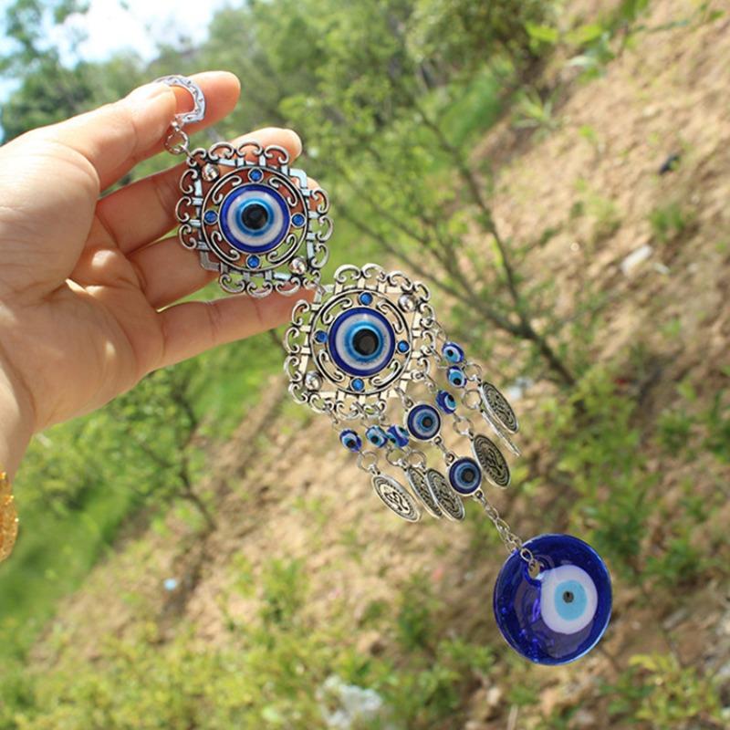 Blue Evil Eye Wall Hanging Pendant Amulet Lucky Charm Blessing Protection Gift Hamsa Hand Flower for Home Decoration