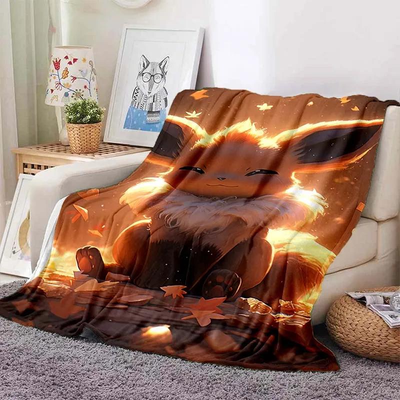 Cartoon Warme Weiche Pokémon Evoli Decke Flauschige Sofa karierte Plüsch Tagesdecke Winter Vier Jahreszeiten Überwurfdecke für Sofa Bett