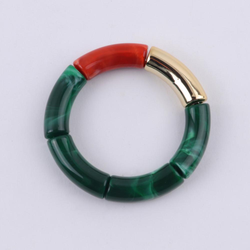 New Mixed Gold Color Tube Beads Acrylic Bracelets Bangles for Women Men Stretch Bamboo Curved Resin Bracelet Stack Jewelry Gifts
