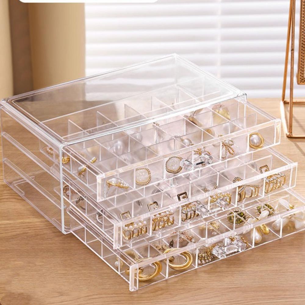 72 Grids Nail Organizer Box Transparent Necklace Bracelet Rack  for Earrings Rings