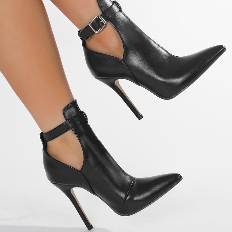 Cizme Femei Vârf Ascuțit Gol Cataramă Curea Tocuri Înalte Sexy Cizme Scurte Bottes Femme