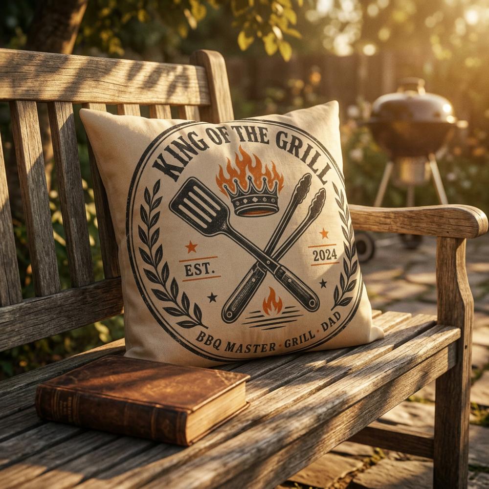 King Of The Grill Throw Pillow With Zipper Cover, Vintage Bbq Dad Cushion, Father'S Day Gift, Grilling Home Decor, 7 Sizes