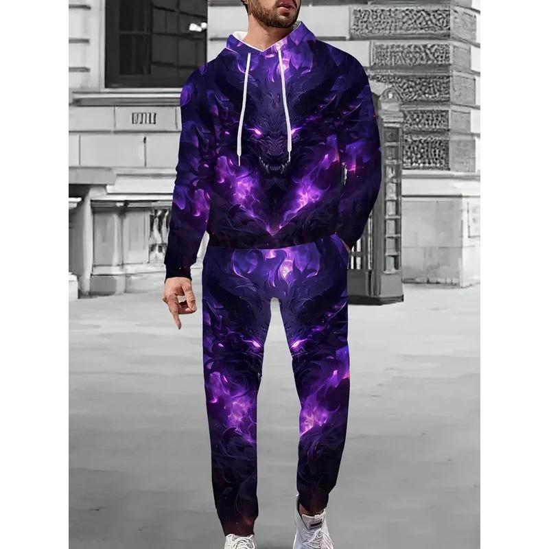 Autumn Cool Dragon 3D Printed Hoodie Suit Men Sweatshirts Sweatpants Casual Fashion Two Piece Tracksuit Set Jogging Tracksuit